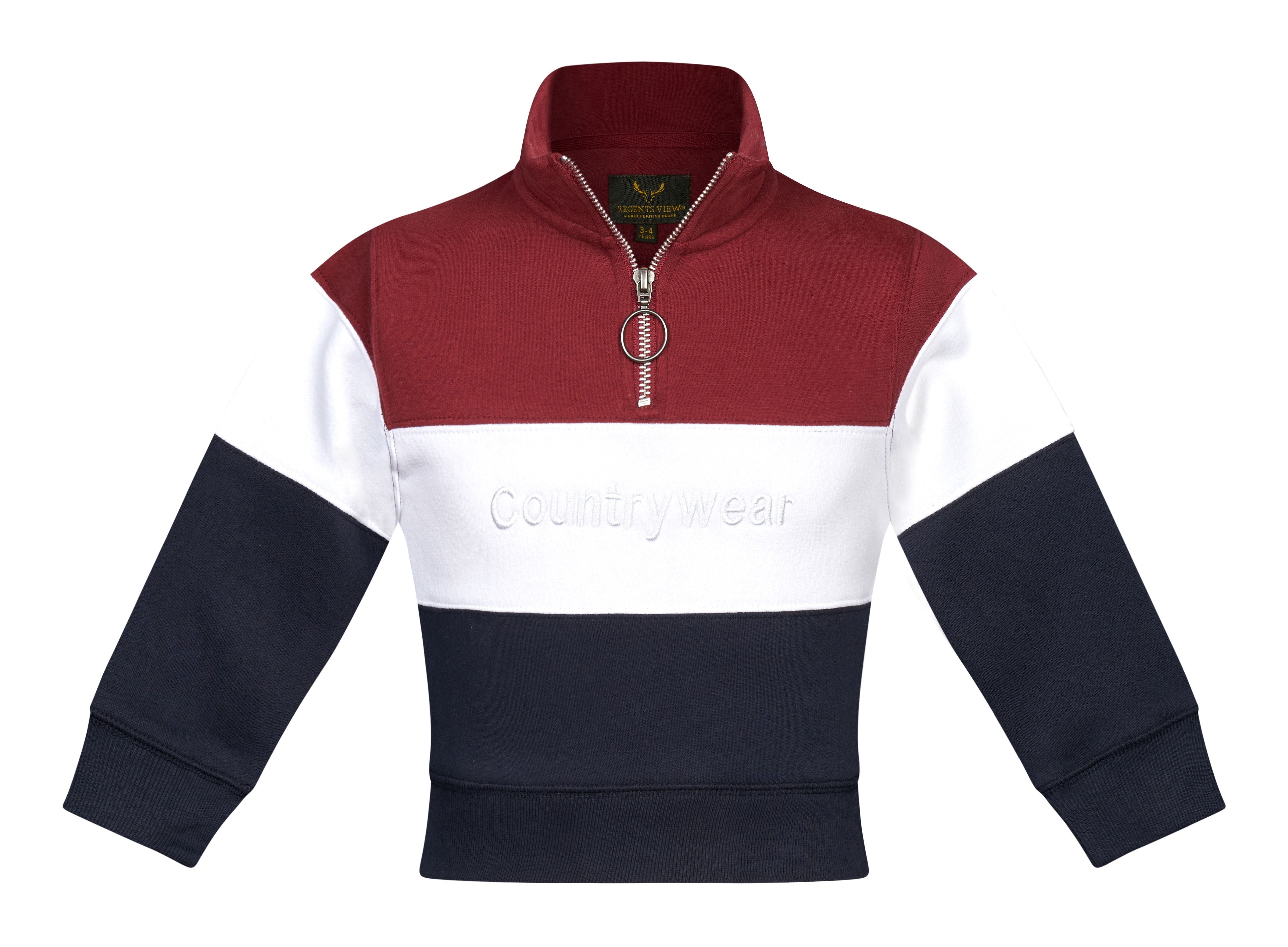 Regents View Childrens Panel 1/4 Zip Sweatshirt Wine/White/Navy