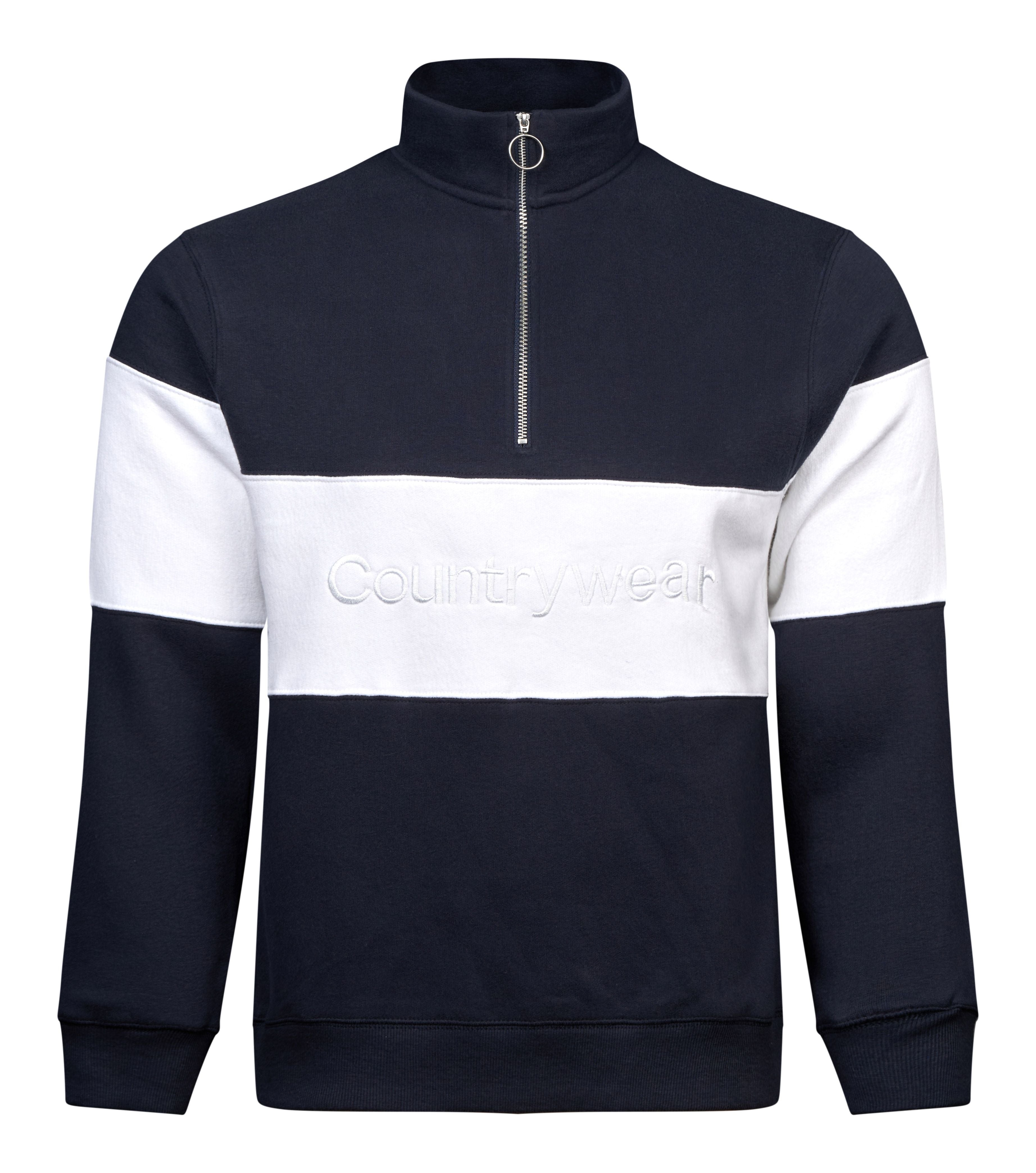 Regents View Mens Panel 1/4 Zip Sweatshirt Navy/White/Navy