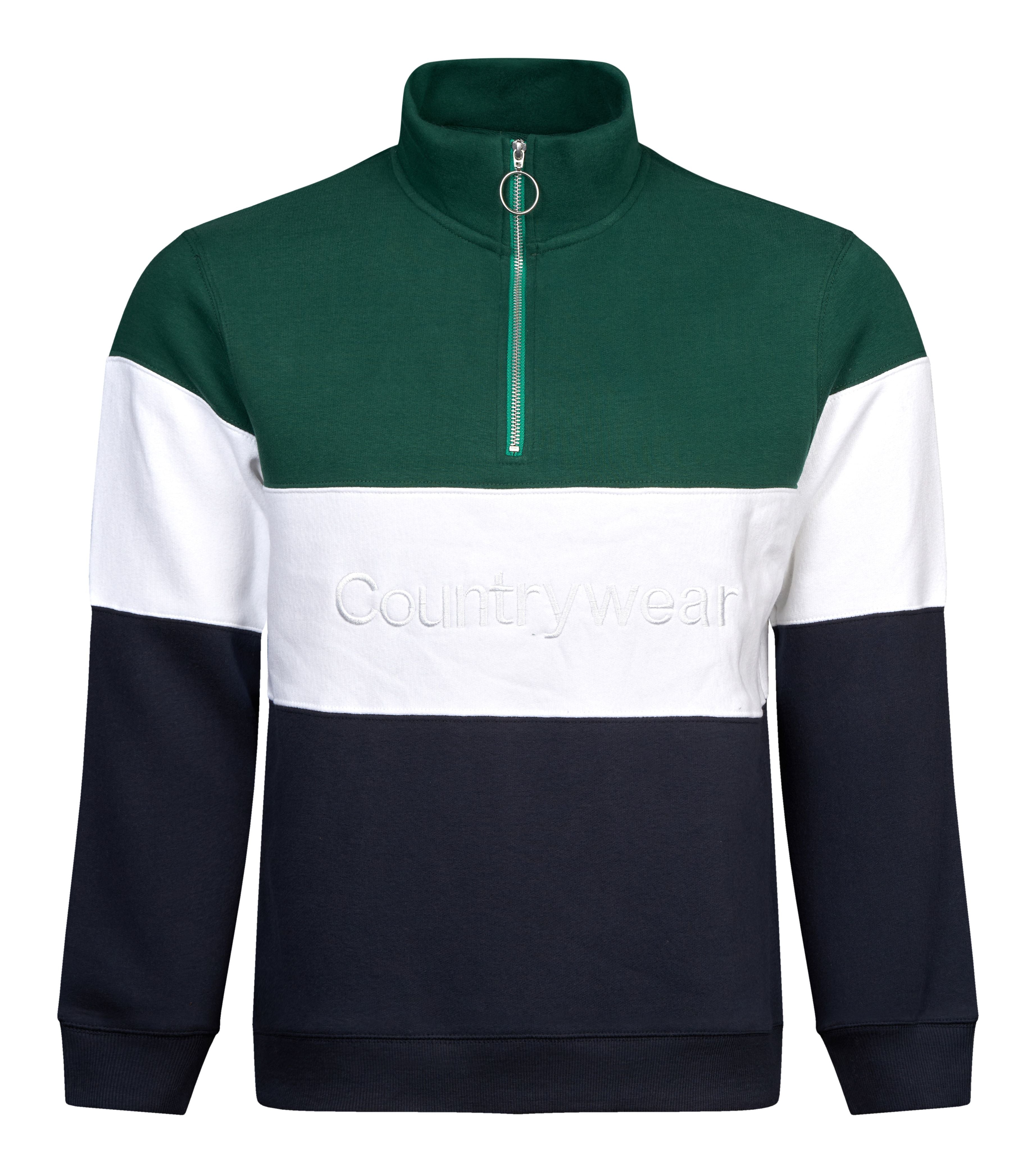 Regents View Mens Panel 1/4 Zip Sweatshirt Olive/White/Navy