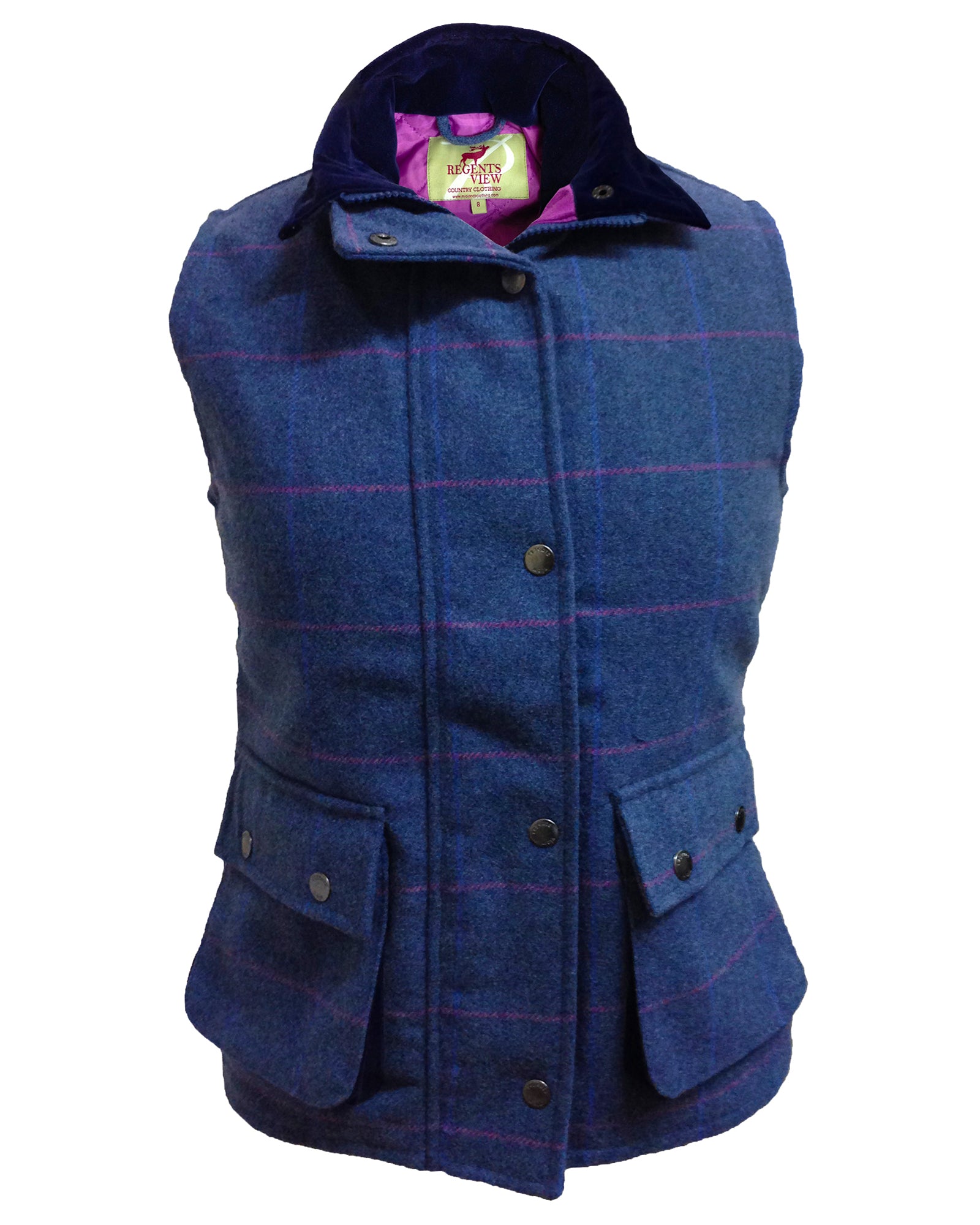 Regents View Women Diamond Quilted Premium Tweed Bodywarmer - Blue