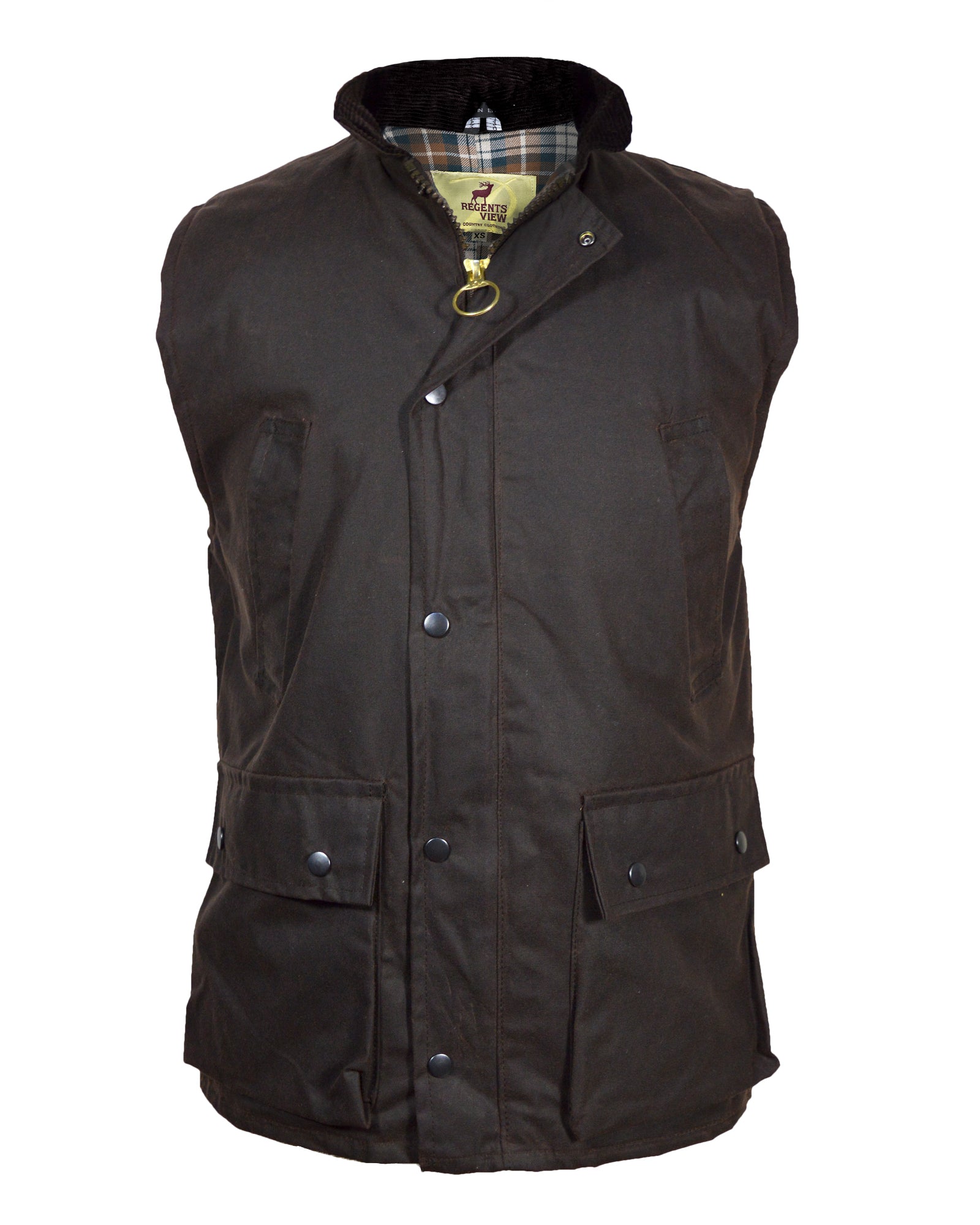 Regents View Padded Waxed Cotton Waistcoat - Brown