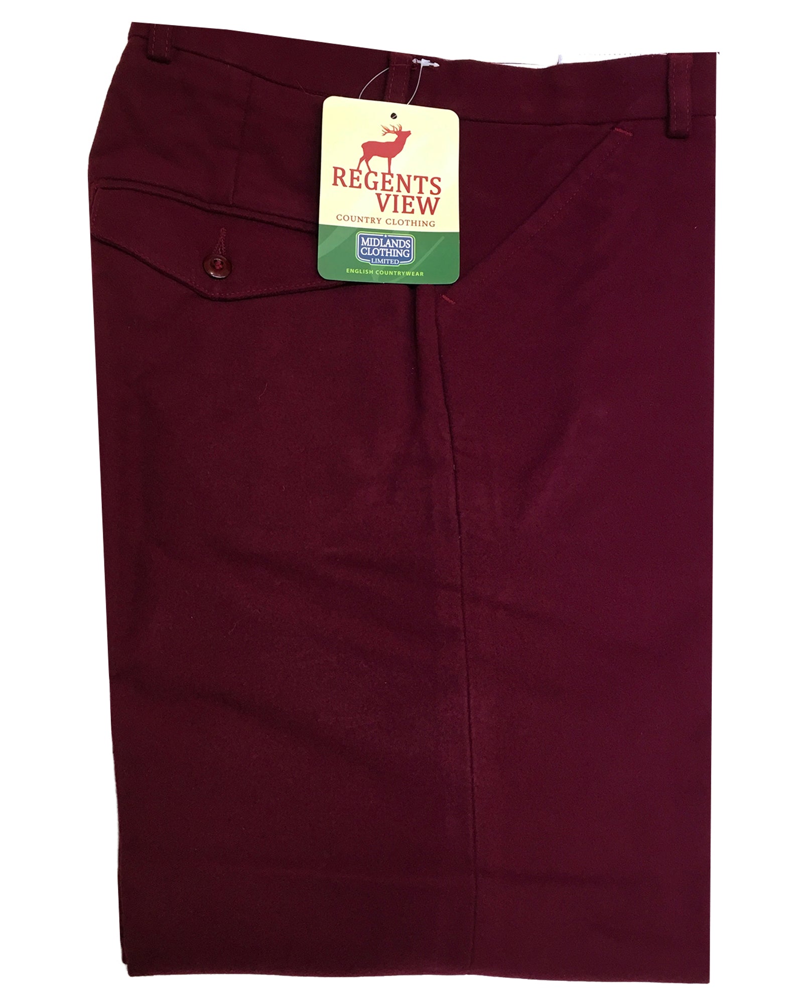 Regents View Mens Superior Stitching 100% Cotton Moleskin Trousers - Wine