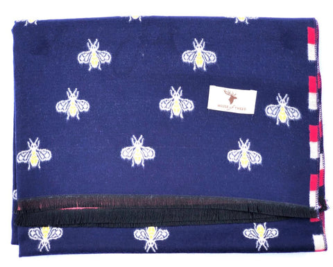 House Of Tweed  Large Scarves With Tassel -Stags Navy/Grey