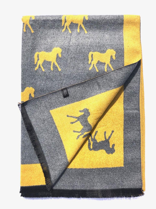 House Of Tweed  Large Scarves-Horses Mustard/Grey
