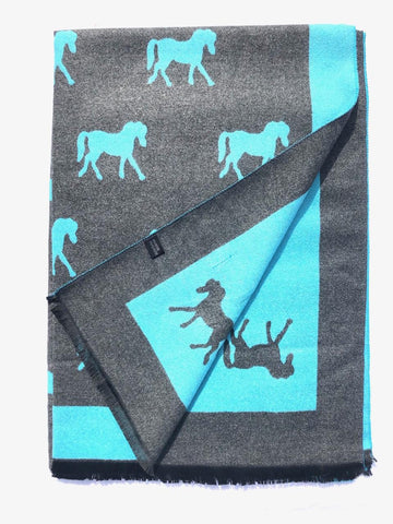 House Of Tweed  Large Scarves With Tassel -Stags Navy/Grey