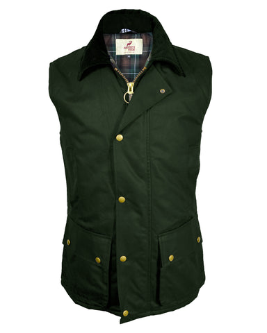 Regents View Padded Waxed Cotton Waistcoat - Olive