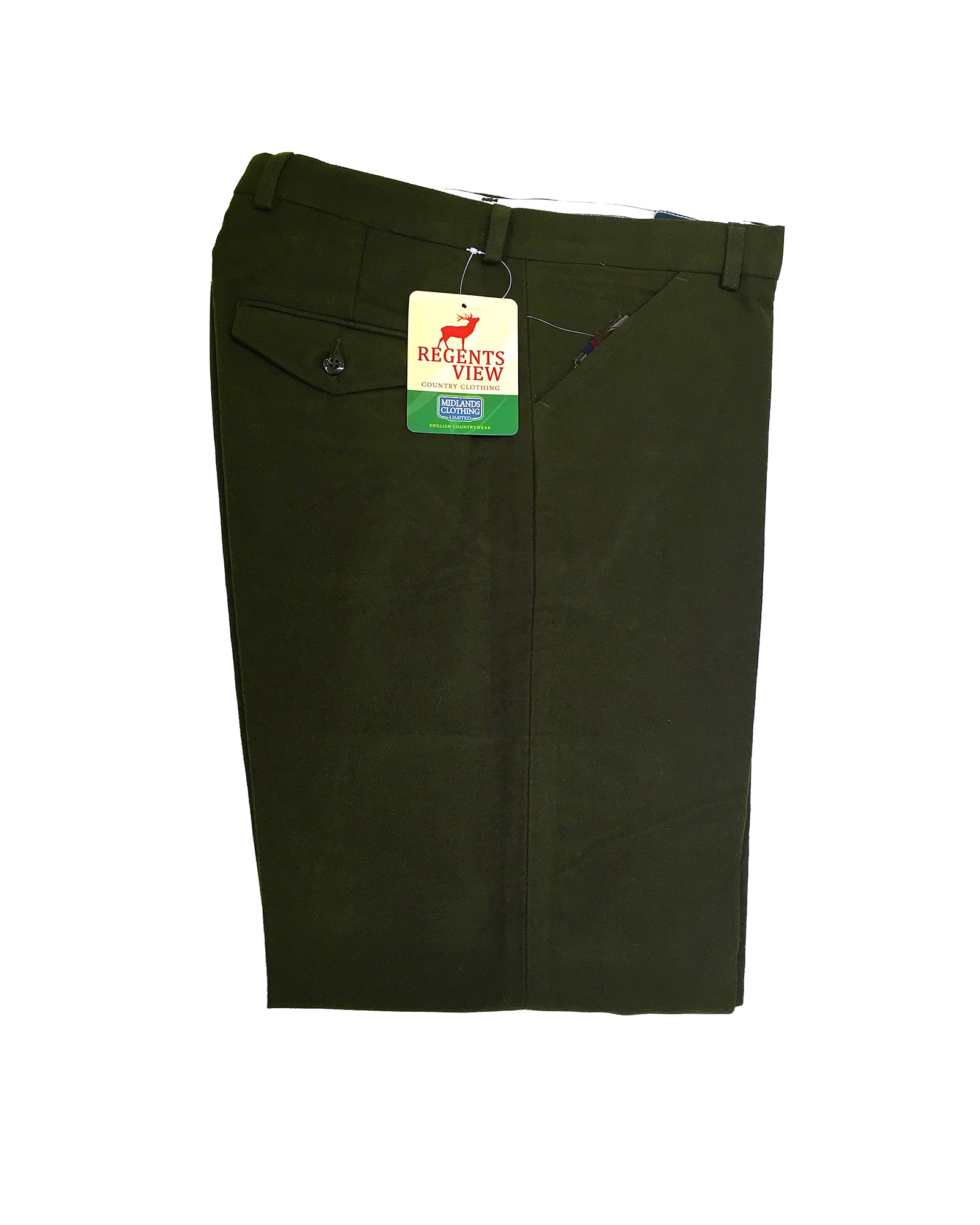 Regents View Mens Moleskin 100% Cotton Trousers - Olive