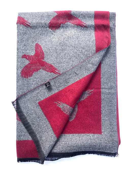 House Of Tweed  Large Scarves-Pheasant Dark Red/Grey