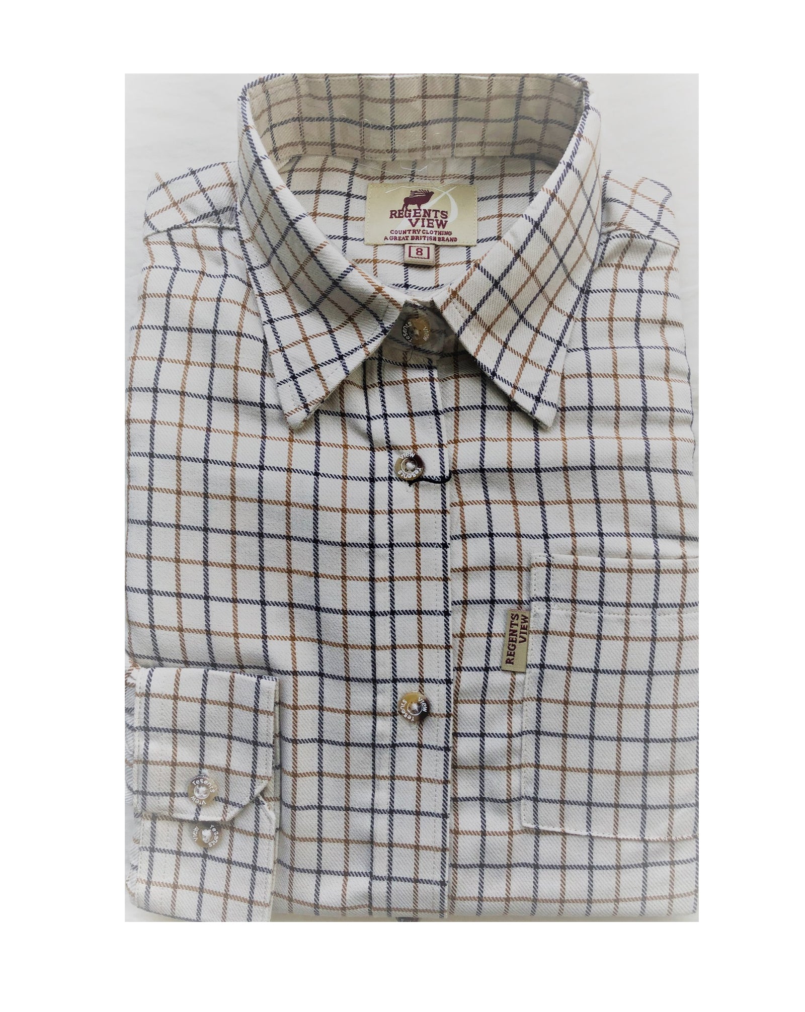 Regents View Womens Tattersall Long Sleeve Shirt - Beige SH3-3