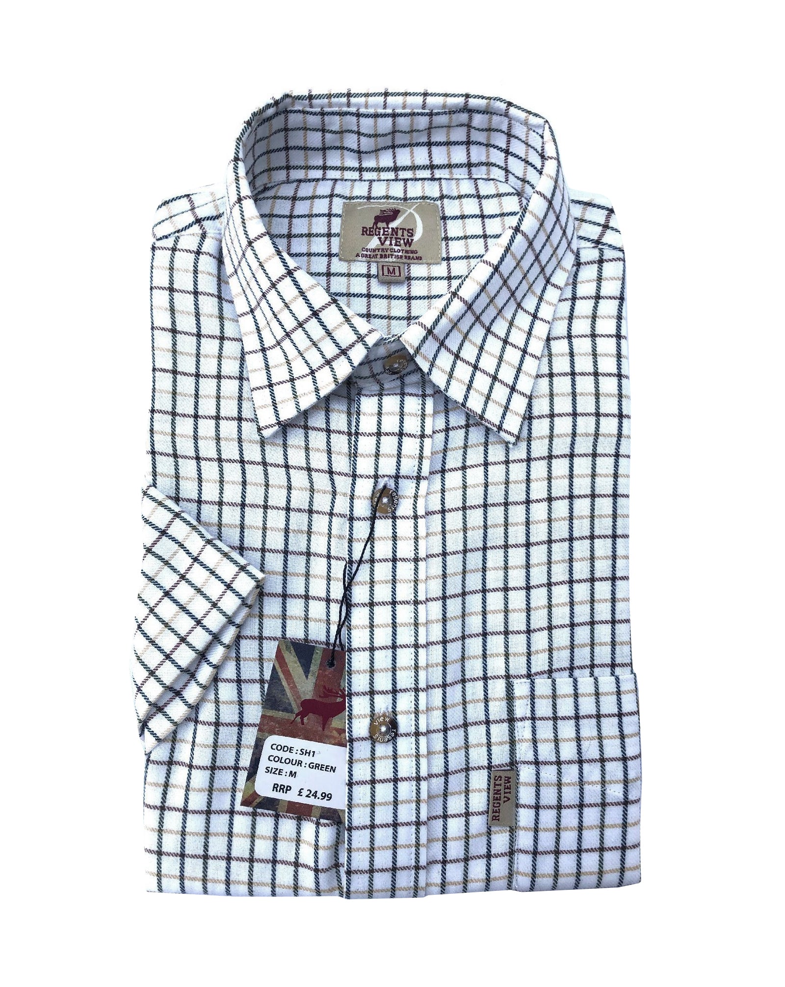 Regents View Men Tattersall Short Sleeve Shirt - sh1-1 olive