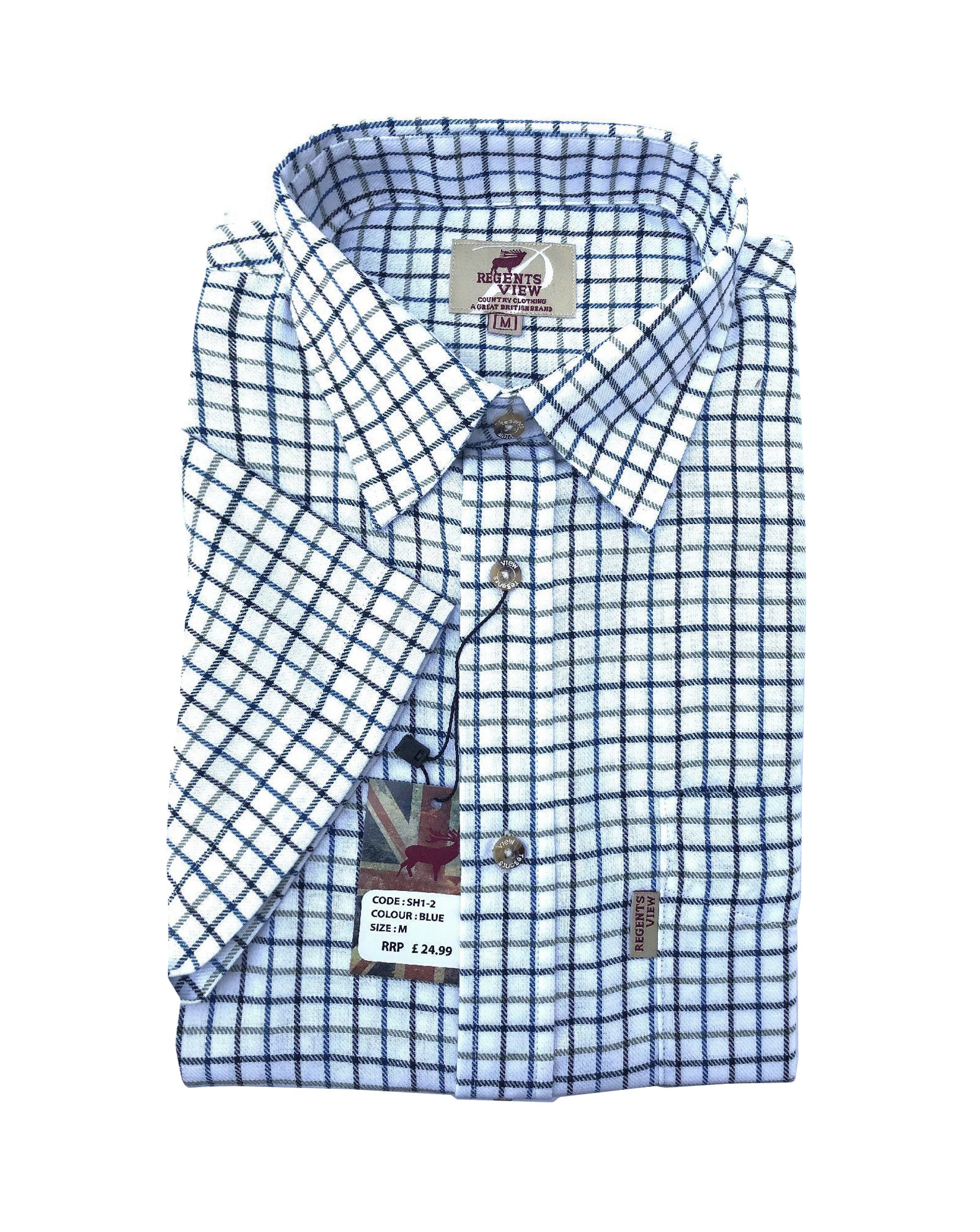 Regents View Men Tattersall Short Sleeve Shirt - sh1-2 blue