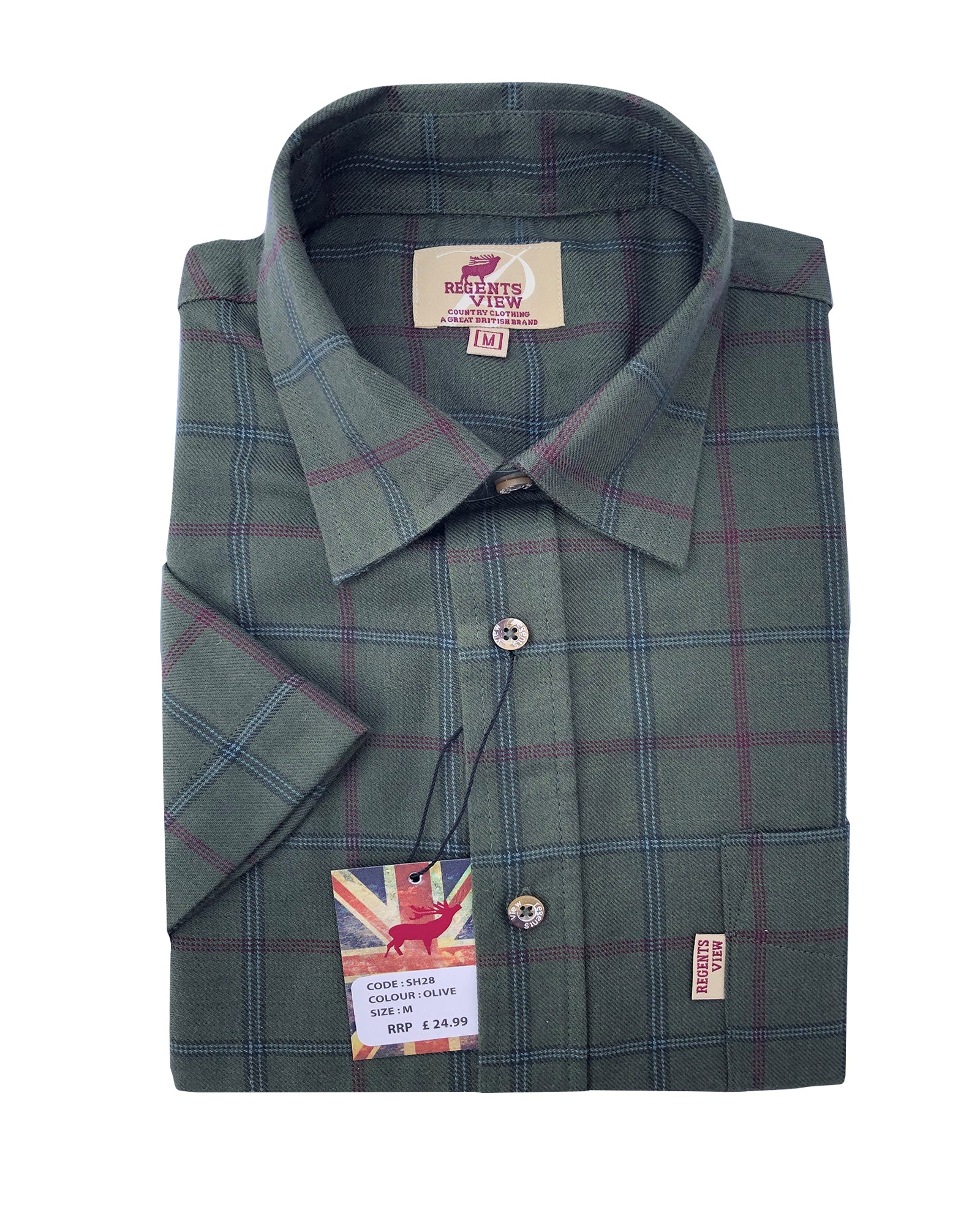 Regents View Men Tattersall Short Sleeve Shirt - sh28 olive
