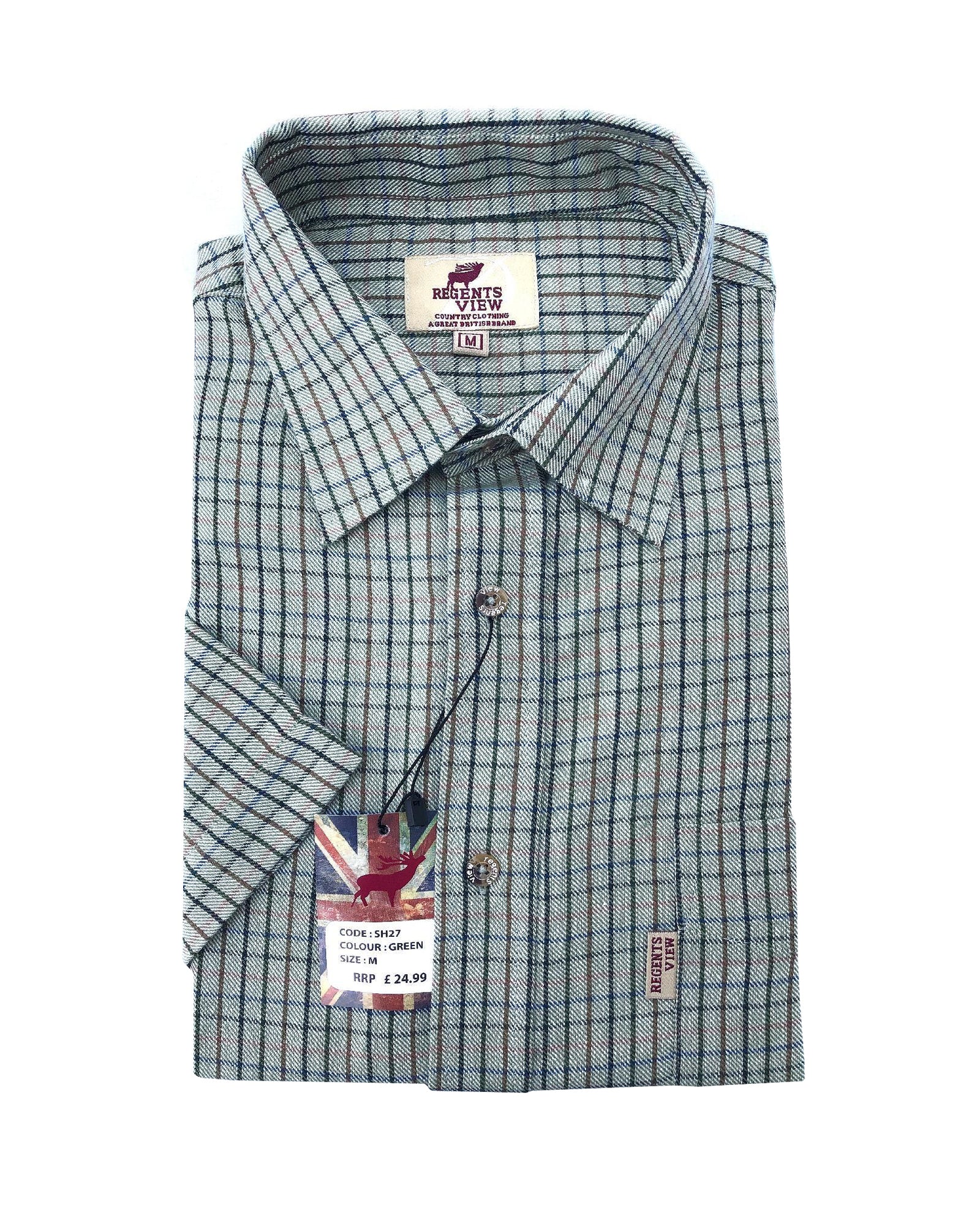 Regents View Men Tattersall Short Sleeve Shirt - sh27-2 olive