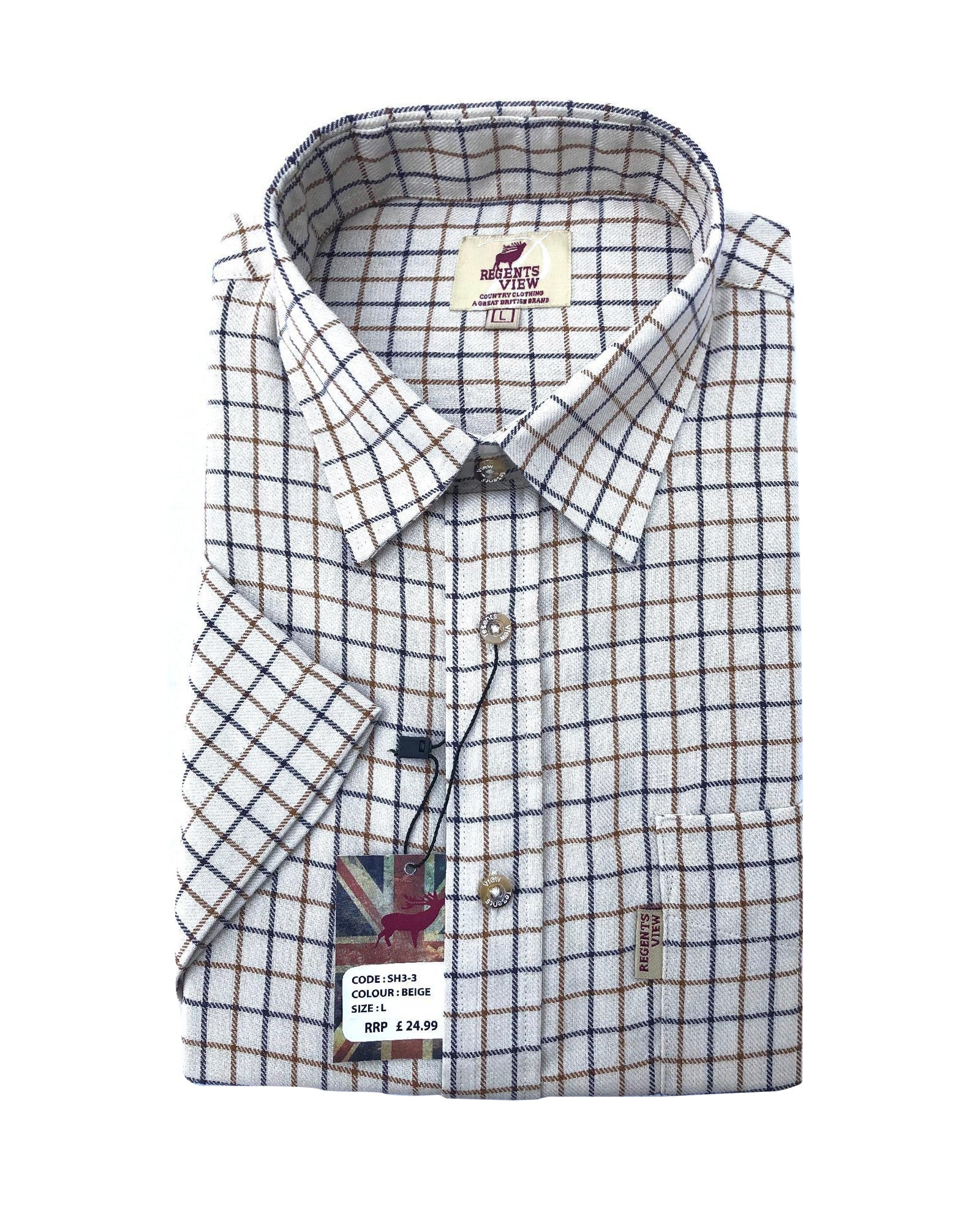 Regents View Men Tattersall Short Sleeve Shirt - sh3-3 beige