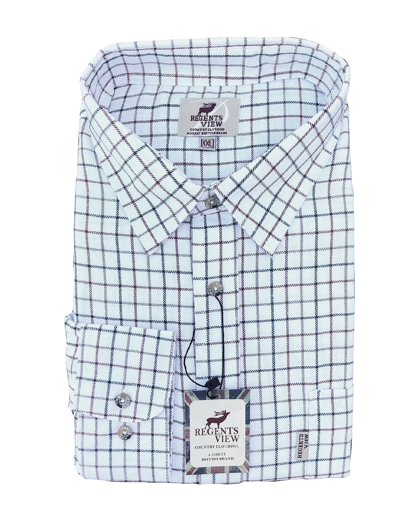 Regents View Men Tattersall Long Sleeve Shirt - White Sh3-2
