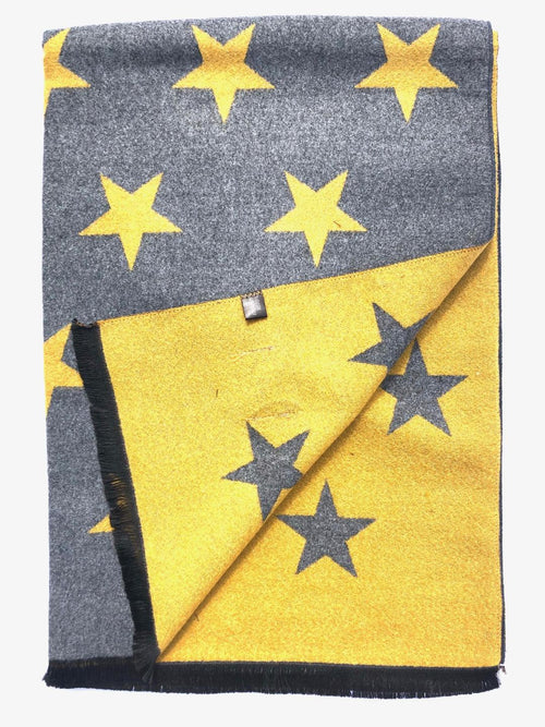 House Of Tweed  Large Scarves-Star Mustard/Dark Grey