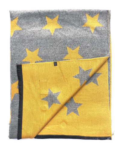 House Of Tweed  Large Scarves-Star Mustard/Dark Grey