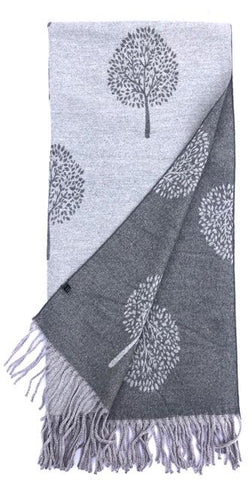 House Of Tweed  Large Scarves With Tassel Mulberry Tree -Blue/Grey