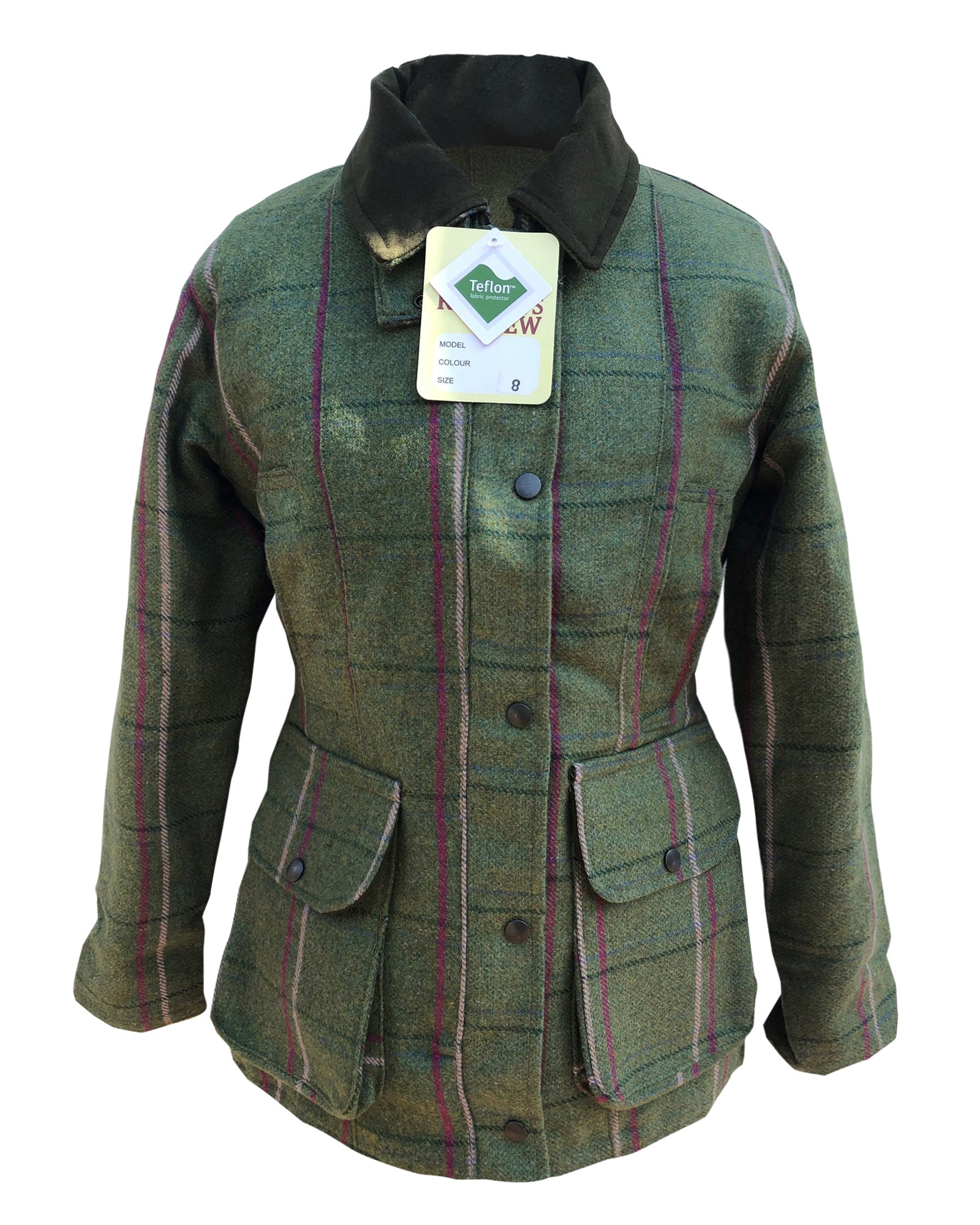 Regents View Ladies tweed jacket-olive with pink
