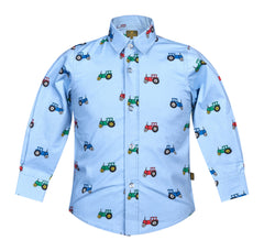Regents View Childrens Cotton Tractor Shirt- Blue