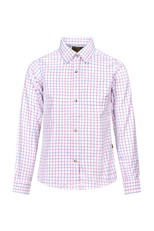 Regents View Womens Tattersall Long Sleeve Shirt - SH40 Blue/White/Pink