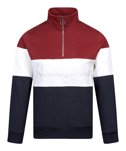 Regents View Womens Panel 1/4 Zip Sweatshirt Red/White/Navy