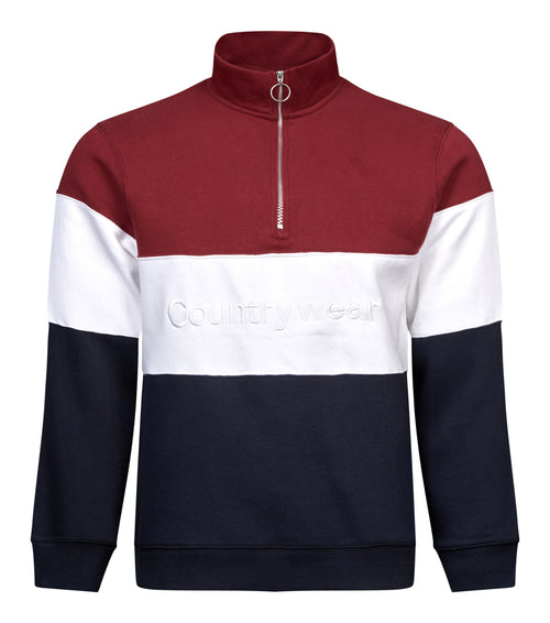 Regents View Mens Panel 1/4 Zip Sweatshirt Wine/White/Navy