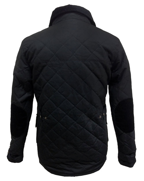 Regents View Men Premium Diamond Quilted Waxed Cotton Jacket - Black