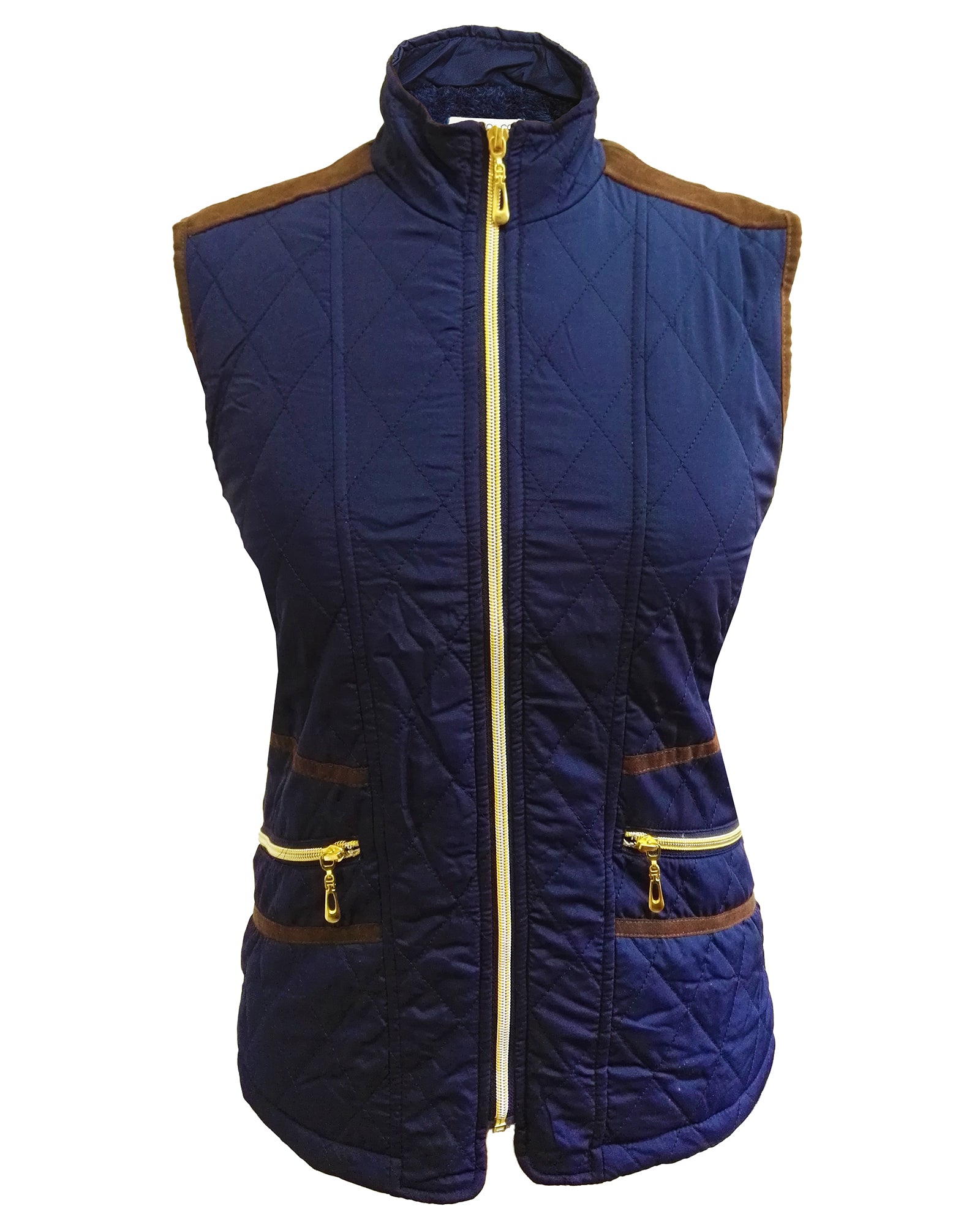Women Quilted Fur-lined Zipped Bodywarmer - Navy