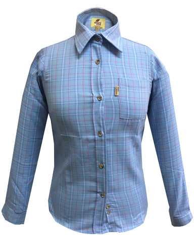 Regents View Womens Tattersall Long Sleeve Shirt - Blue SH1-2
