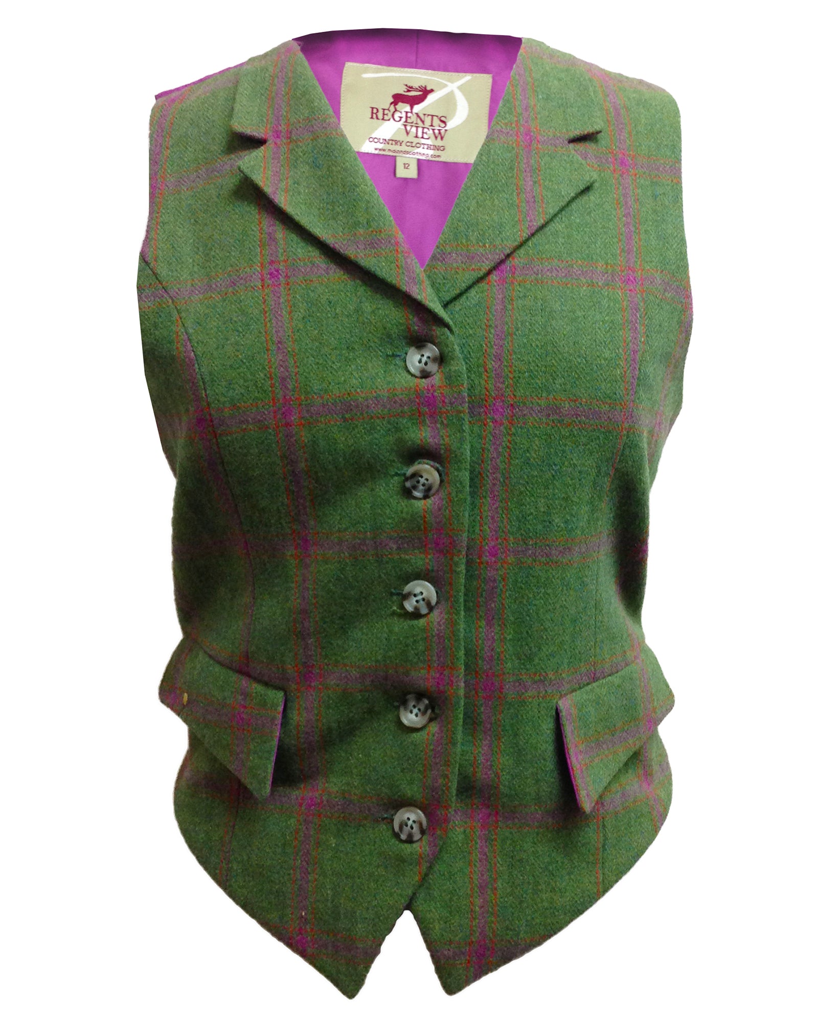 Regents View Women Premium Single Breasted Tweed Waistcoat - Green