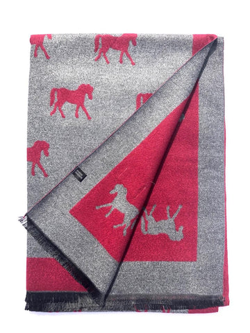 House Of Tweed  Large Scarves With Tassel Mulberry Tree -Red/Grey