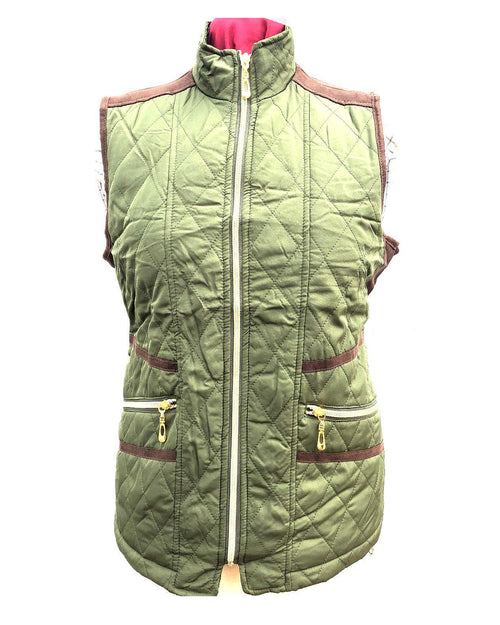 Women Quilted Fur-lined Zipped Bodywarmer - Olive