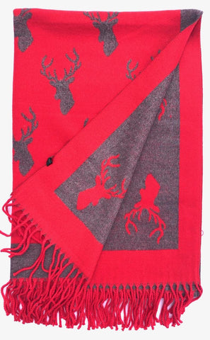 House Of Tweed  Large Scarves-Pheasant Dark Red/Grey