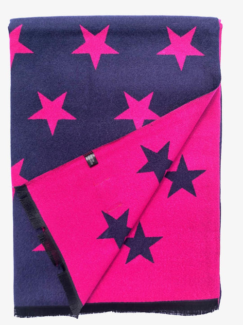 House Of Tweed  Large Scarves-Star Navy/Pink