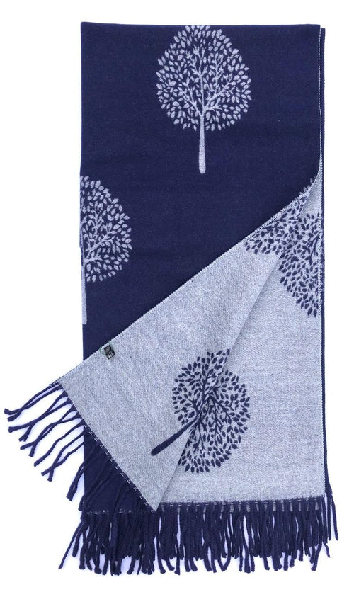 House Of Tweed  Large Scarves With Tassel Mulberry Tree -Navy/Grey